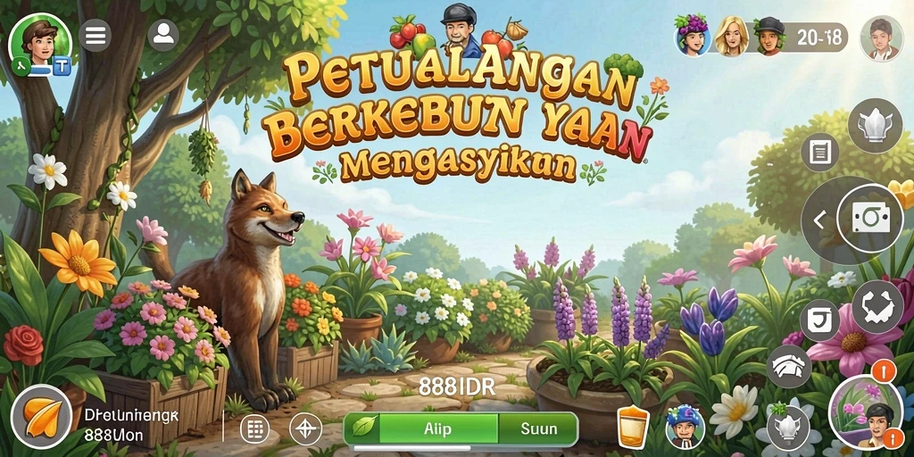 Screenshot 888IDR menampilkan ladang hijau yang subur dan hewan ternak.