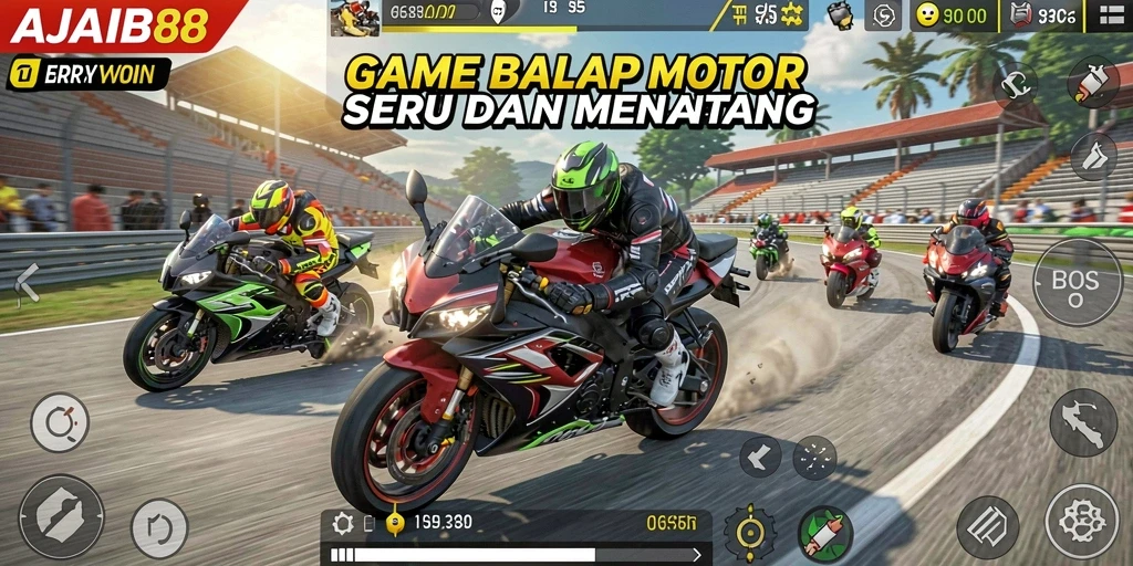 Screenshot AJAIB88 menampilkan aksi balap motor yang mendebarkan.