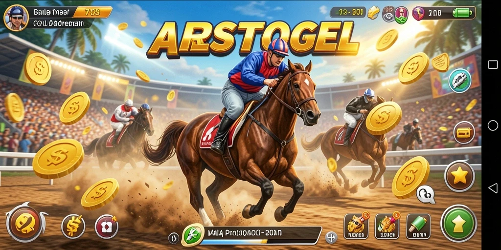 Screenshot gameplay ARIESTOGEL menunjukkan aksi balapan yang mendebarkan.
