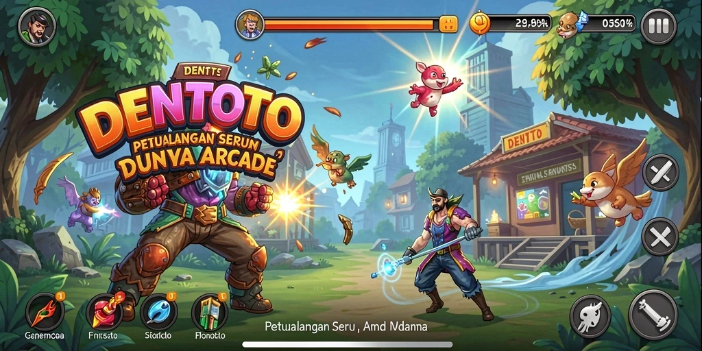 Screenshot DENTOTO menampilkan aksi seru dalam permainan Arcade yang mengasyikkan.