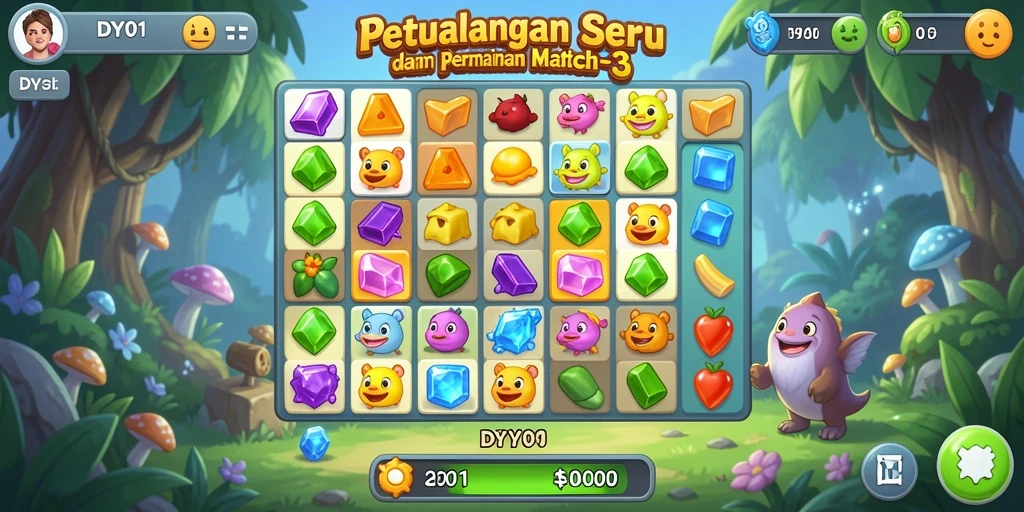 Screenshot permainan DY01 dengan elemen match-3 yang menyenangkan.