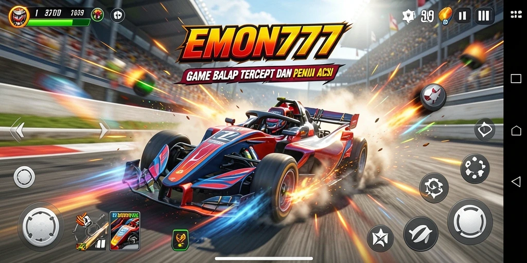 Tangkapan layar EMON777 menampilkan aksi balap yang mendebarkan.