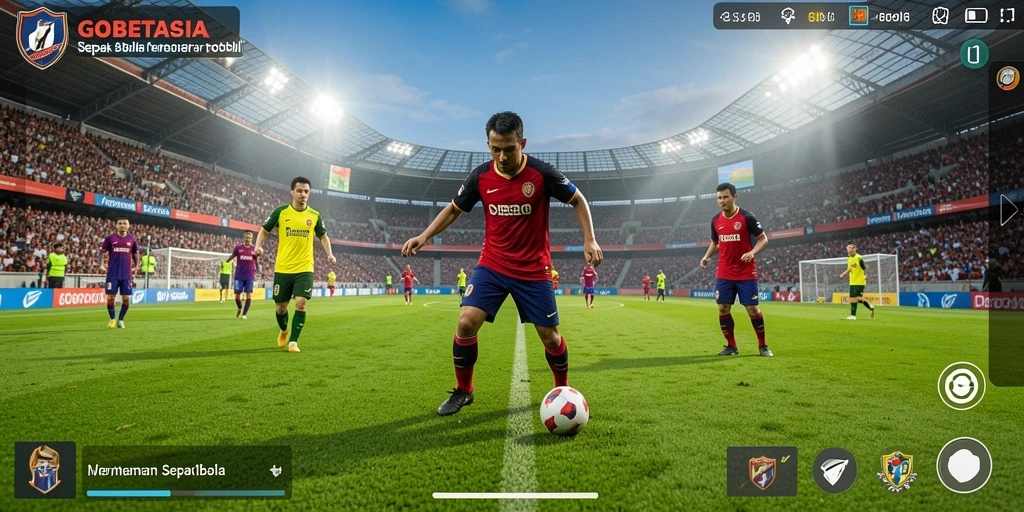 Tampilan gameplay GOBETASIA dengan aksi sepak bola yang menegangkan.