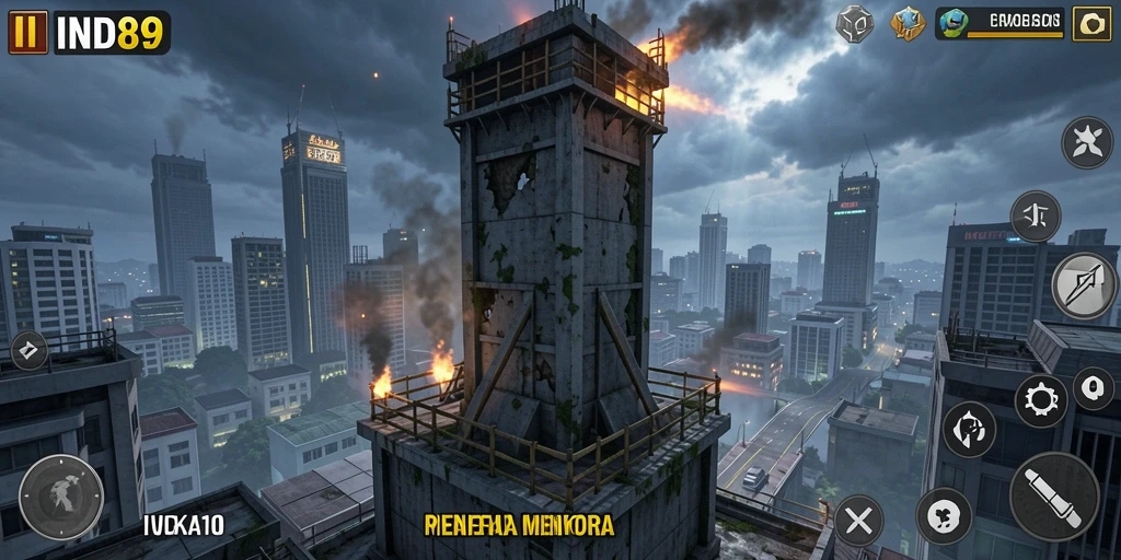 Screenshot gameplay IND89 yang menunjukkan pertahanan menara yang strategis.