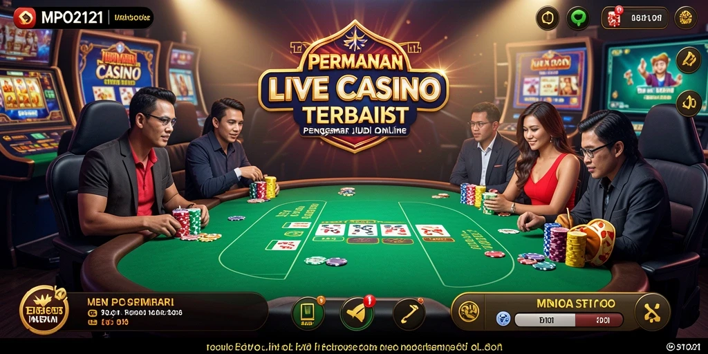 Screenshot gameplay Live Casino MPO2121 menampilkan dealer dan pemain yang berinteraksi.