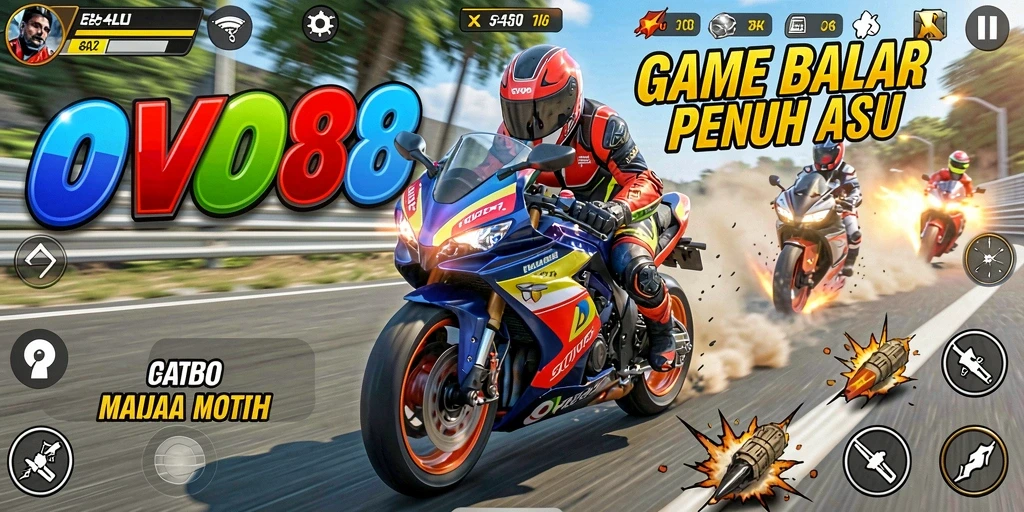 Tampilan gameplay menarik dari OVO88, menampilkan balapan motor yang seru.