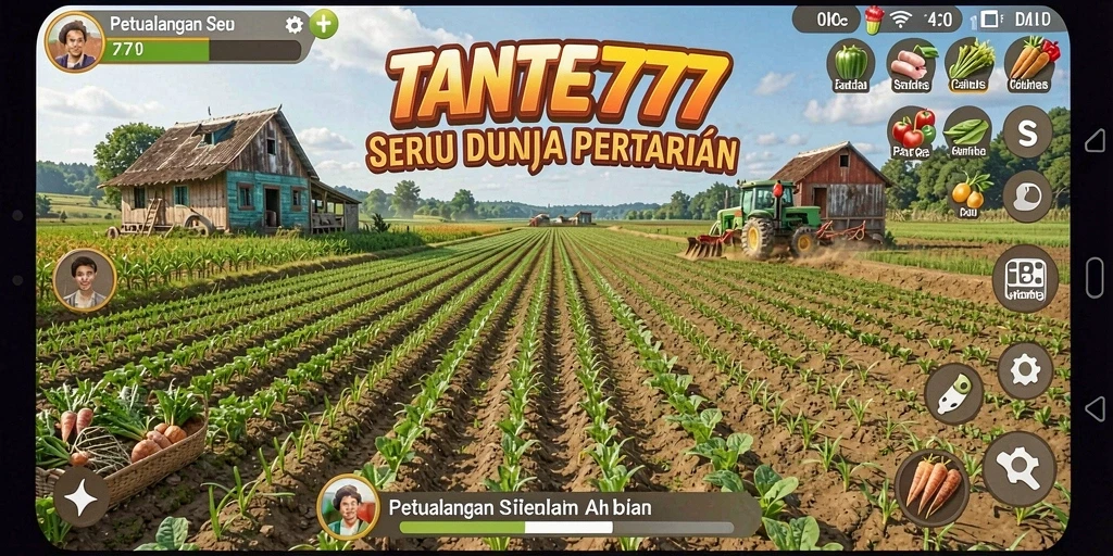 Gameplay TANTE777 yang menyenangkan dan interaktif dalam dunia pertanian.