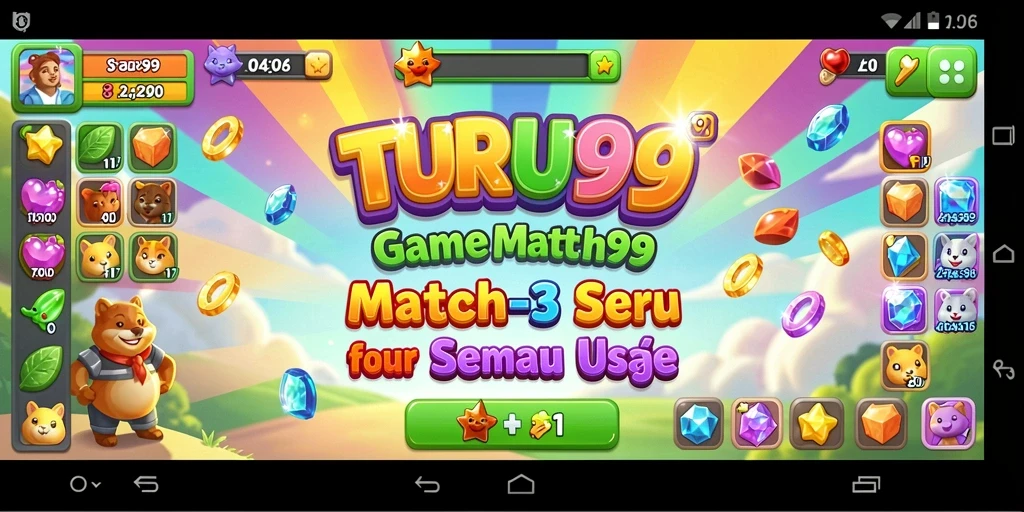 Tampilan permainan <strong>TURU99</strong> dengan tantangan Match-3 yang seru.